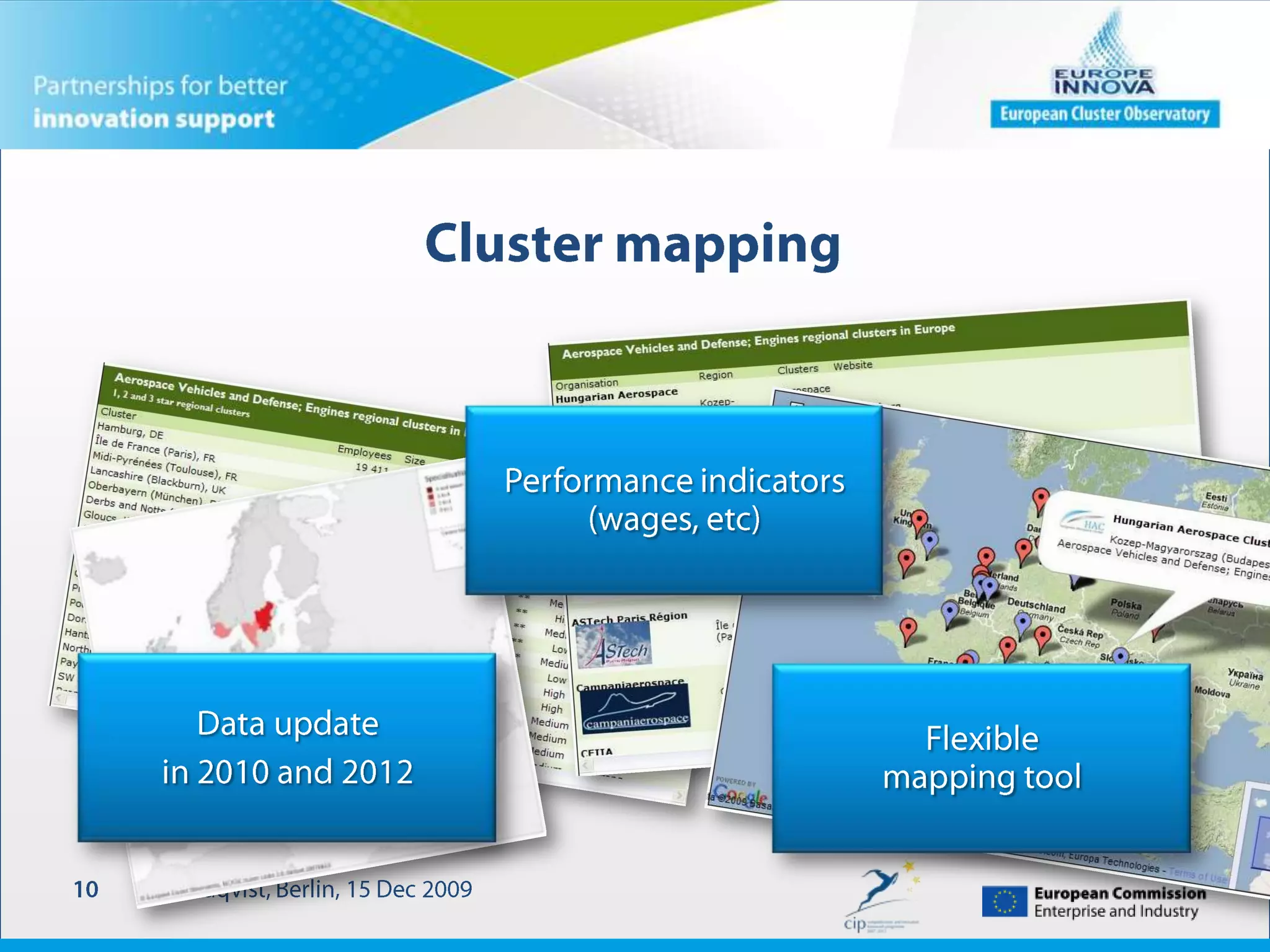 A flexible online cluster mapping toolUser-defined regionscombinations of NUTS-2 regionsSpecialregions“Baltic”, “Mediterranean”, “Danube”DefaultregionsNUTS-2User-definedsectorsCombinations ofNACE-4 industriesSpecialsectors“Creative industries”, “KIBS”, “eco”, etc.Defaultsectorsabout 40 categories = allconcentrated industries10Lindqvist, Berlin, 15 Dec 2009