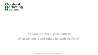 1
The Square of the Digital Content:
What content is best suited for each platform?
Andrea Boscaro – Partner The Vortex - @andrea_boscaro
 