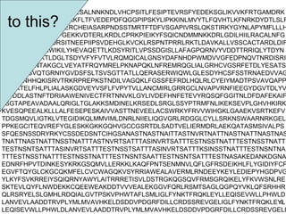 MKVSDRRKFEKANFDEFESALNNKNDLVHCPSITLFESIPTEVRSFYEDEKSGLIKVVKFRTGAMDRK
 to this?
RSFEKVVISVMVGKNVKKFLTFVEDEPDFQGGPIPSKYLIPKKINLMVYTLFQVHTLKFNRKDYDTLSLF
YLNRGYYNELSFRVLERCHEIASARPNDSSTMRTFTDFVSGAPIVRSLQKSTIRKYGYNLAPYMFLLLH
VDELSIFSAYQASLPGEKKVDTERLKRDLCPRKPIEIKYFSQICNDMMNKKDRLGDILHIILRACALNFG
AGPRGGAGDEEDRSITNEEPIIPSVDEHGLKVCKLRSPNTPRRLRKTLDAVKALLVSSCACTARDLDIF
DDNNGVAMWKWIKILYHEVAQETTLKDSYRITLVPSSDGISLLAFAGPQRNVYVDDTTRRIQLYTDYN
KNGSSEPRLKTLDGLTSDYVFYFVTVLRQMQICALGNSYDAFNHDPWMDVVGFEDPNQVTNRDISRI
VLYSYMFLNTAKGCLVEYATFRQYMRELPKNAPQKLNFREMRQGLIALGRHCVGSRFETDLYESATS
ELMANHSVQTGRNIYGVDSFSLTSVSGTTATLLQERASERWIQWLGLESDYHCSFSSTRNAEDVVAG
EAASSNHHQKISRVTRKRPREPKSTNDILVAGQKLFGSSFEFRDLHQLRLCYEIYMADTPSVAVQAPP
GYGKTELFHLPLIALASKGDVEYVSFLFVPYTVLLANCMIRLGRRGCLNVAPVRNFIEEGYDGVTDLYV
GIYDDLASTNFTDRIAAWENIVECTFRTNNVKLGYLIVDEFHNFETEVYRQSQFGGITNLDFDAFEKAIF
LSGTAPEAVADAALQRIGLTGLAKKSMDINELKRSEDLSRGLSSYPTRMFNLIKEKSEVPLGHVHKIRK
KVESQPEEALKLLLALFESEPESKAIVVASTTNEVEELACSWRKYFRVVWIHGKLGAAEKVSRTKEFV
TDGSMQVLIGTKLVTEGIDIKQLMMVIMLDNRLNIIELIQGVGRLRDGGLCYLLSRKNSWAARNRKGEL
PPKEGCITEQVREFYGLESKKGKKGQHVGCCGSRTDLSADTVELIERMDRLAEKQATASMSIVALPS
SFQESNSSDRYRKYCSSDEDSNTCIHGSANASTNASTNAITTASTNVRTNATTNASTNATTNASTNAS
TNATTNASTNATTNSSTNATTTASTNVRTSATTTASINVRTSATTTESTNSSTNATTTESTNSSTNATT
TESTNSNTSATTTASINVRTSATTTESTNSSTSATTTASINVRTSATTTKSINSSTNATTTESTNSNTNA
TTTESTNSSTNATTTESTNSSTNATTTESTNSNTSAATTESTNSNTSATTTESTNASAKEDANKDGNA
EDNRFHPVTDINKESYKRKGSQMVLLERKKLKAQFPNTSENMNVLQFLGFRSDEIKHLFLYGIDIYFCP
EGVFTQYGLCKGCQKMFELCVCWAGQKVSYRRIAWEALAVERMLRNDEEYKEYLEDIEPYHGDPVG
YLKYFSVKRREIYSQIQRNYAWYLAITRRRETISVLDSTRGKQGSQVFRMSGRQIKELYFKVWSNLRE
SKTEVLQYFLNWDEKKCQEEWEAKDDTVVVEALEKGGVFQRLRSMTSAGLQGPQYVKLQFSRHHR
QLRSRYELSLGMHLRDQIALGVTPSKVPHWTAFLSMLIGLFYNKTFRQKLEYLLEQISEVWLLPHWLD
LANVEVLAADDTRVPLYMLMVAVHKELDSDDVPDGRFDILLCRDSSREVGELIGLFYNKTFRQKLEYL 9
LEQISEVWLLPHWLDLANVEVLAADDTRVPLYMLMVAVHKELDSDDVPDGRFDILLCRDSSREVGELI
 