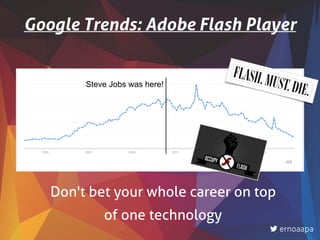 Steve Jobs was here!
Google Trends: Adobe Flash Player
ernoaapa
Don't bet your whole career on top
of one technology
 
