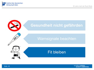 Gesundheit nicht gefährden
Warnsignale beachten
Fit bleiben
20 Jahre nach der Ruck-Rede
Seite 40
 