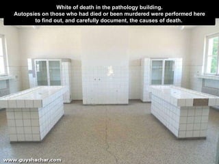 White of death in the pathology building. Autopsies on those who had died or been murdered were performed here to find out, and carefully document, the causes of death.  