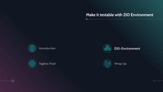 Make it testable with ZIO Environment
Introduction
43
Tagless Final
ZIO-Environment
Wrap Up
 