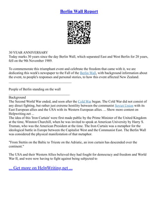 Berlin Wall Report | PDF