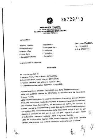 Cassazione: pubblicata la sentenza Mediaset che condanna Berlusconi. 