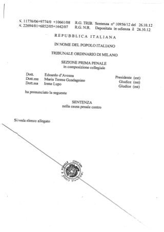 Berlusconi sentenza 10956 2012 del 26 ott 2012 condannaa 4 anni frode fiscale motivazioni mediaset