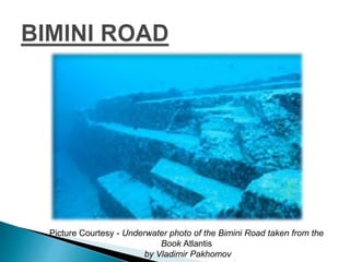 Picture Courtesy - Underwater photo of the Bimini Road taken from the
Book Atlantis
by Vladimir Pakhomov
 