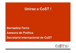 Unirse a CoST !

Bernadine Fernz
Asesora de Política
Secretaría Internacional de CoST

 
