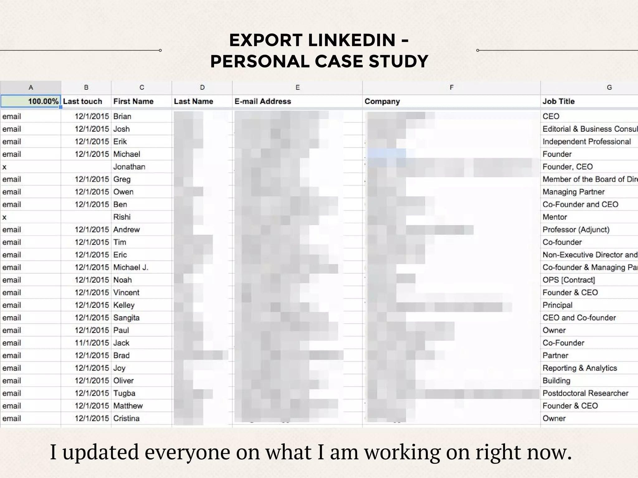 EXPORT LINKEDIN -
PERSONAL CASE STUDY
I updated everyone on what I am working on right now.
 