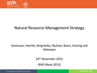 www.iita.orgA member of CGIAR consortium
Natural Resource Management Strategy
Vanlauwe, Haertel, Nziguheba, Njukwe, Baars, Huising and
Adewopo
24th November 2015
(R4D Week 2015)
 