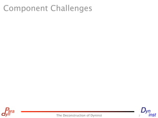 Component Challenges




           The Deconstruction of Dyninst   7
 