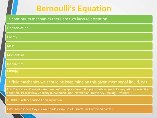 Bernoulli and continuity equation | PPTX | Physics | Science