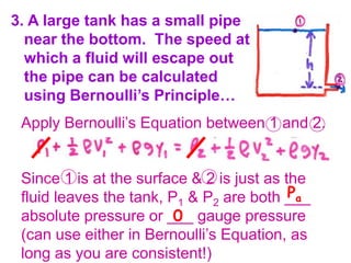 2.  Consider a pipe with multiple diameters, but at the same height…From Continuity Equation..A1V2V1=A2So… the pressure of a moving fluid ________ as its speed increases!!   decreases