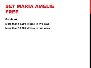 SET MARIA AMELIE
FREE
Facebook
More than 60.000 «likes» in two days
More than 90.000 «likes» in one week
 