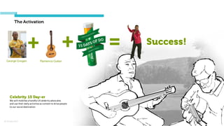 © Orchard 2015
The Activation
++ = Success!
George Gregan Flamenco Guitar
Celebrity 15 Day-er
We	
  will	
  mobilisea	
  handful	
  of	
  celebrity	
  advocates
and	
  use	
  their	
  daily	
  activities	
  as	
  content	
  to	
  drive	
  people	
  
to	
  our	
  social	
  destination
 