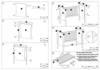 1
1   DQ
                                                                                       4                                                                                               7
                                          DQ                         2x                                                                                                                              2
                                                                                                     3         7                                                                                               CE
                                                      6                                                                                                                                                       N
                                                                                                CE
                             5
                                                                                            N                              4                    8
                                                                                                                                                                                  5
                                                                                                                 6
                                                                                                                                                                                                       CE
    DQ                                                                                                                                                                                                          N
                                     DQ
                                                          DQ                     X06             CE
                                                                 Cavilha 6x40

                                                                                                N
2                                                                      2x
        A                        6
             N
                                                                                                                                                                                      N                        X04 CE                         X04
         A
                                                                                                                                                                                           Tampa Parafuso 13MM             Parafuso 1/4X110
             N

                                                                                       5                                                                         1            7
                 1               5
                                                                                            3            7                                                                            2
                                                                                                                                       8                                  5
                                                                                                                     4                                                                                                                      PP
                                                                                                                                                                                                              DI
         A

             N
                                                                                                         6
                                                          N                      X03
                                                               Tampa Parafuso

                                                          A                      X03
                                                                 Parafuso 5x50




3                        6                                               2x                                                                         10

                                                  A                                                                                                                                                                   N                       X02
                                          N                                                                                                                                                                                Tampa Parafuso 13MM

                                              A                                                                                                                                       PP                        X02   DI                         X02
                                          N                                                                                                                                                   Parafuso 1/4 X50               Cavilha 8x40

                                                                                                                                     1,5
                                                                                                                                           cm                        Obs: Na montagem desse estrado:
    1                5                                                                 6
                                                                                                                                                                     1) A distância máxima entre ripas deve ser 6cm.
                                                                                                                                                                     2) A distância máxima entre as ultimas ripas e
                                                                                                                                                          6 cm          a cabeceira do berço deve ser 2,5 cm.
                                                  A
                                                                                                                                                                     3) A distância máxima entre as extremidades
                                              N
                                                                                                12                                                                       das ripas e as grades laterais deve ser 6 cm.
                                                                                       11
                                                          N                      X03
                                                                                                                                                     EN
                                                                                                             Encaixar a bucha no estrado             EZ
                                                               Tampa Parafuso

                                                          A                      X03                                                                                              EZ                         X
                                                                                                                                                                                                             X04      AV                      X
                                                                                                                                                                                                                                              X20
                                                                 Parafuso 5x50                                                                                                             Porca cilindrica nylon           Prego 12x12
 