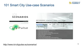 101 Smart City Use-case Scenarios
12
http://www.ict-citypulse.eu/scenarios/
 