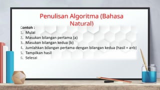 Penulisan Algoritma (Bahasa
Natural)
 