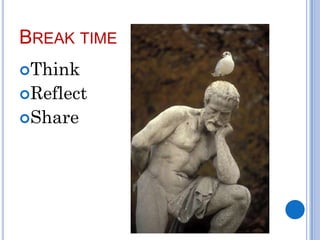 BREAK TIME
Think
Reflect
Share
 