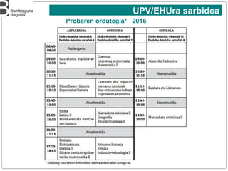 Probaren ordutegia* 2016
UPV/EHUra sarbidea
 