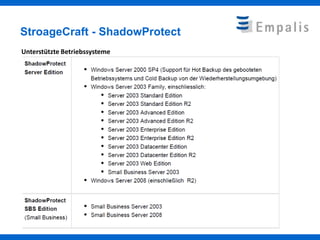 StroageCraft - ShadowProtect
Unterstützte Betriebssysteme
 