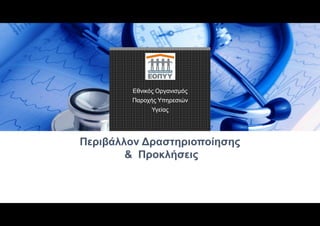 Εθνικός Οργανισμός
Παροχής Υπηρεσιών
Υγείας
Περιβάλλον Δραστηριοποίησης
& Προκλήσεις
 