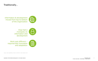 Presentation title
[To edit, click View > Slide Master > Slide master1]
Copyright © 2016 Deloitte Development LLC. All rights reserved. 7
Traditionally…
Information & development
moved from top to bottom
of the organization
Orgs had a
monopoly on
information and
development
Work was different –
required less innovation
and adaptation
Source: L&D Capabilities, Bersin by Deloitte / Dani Johnson 2015
 