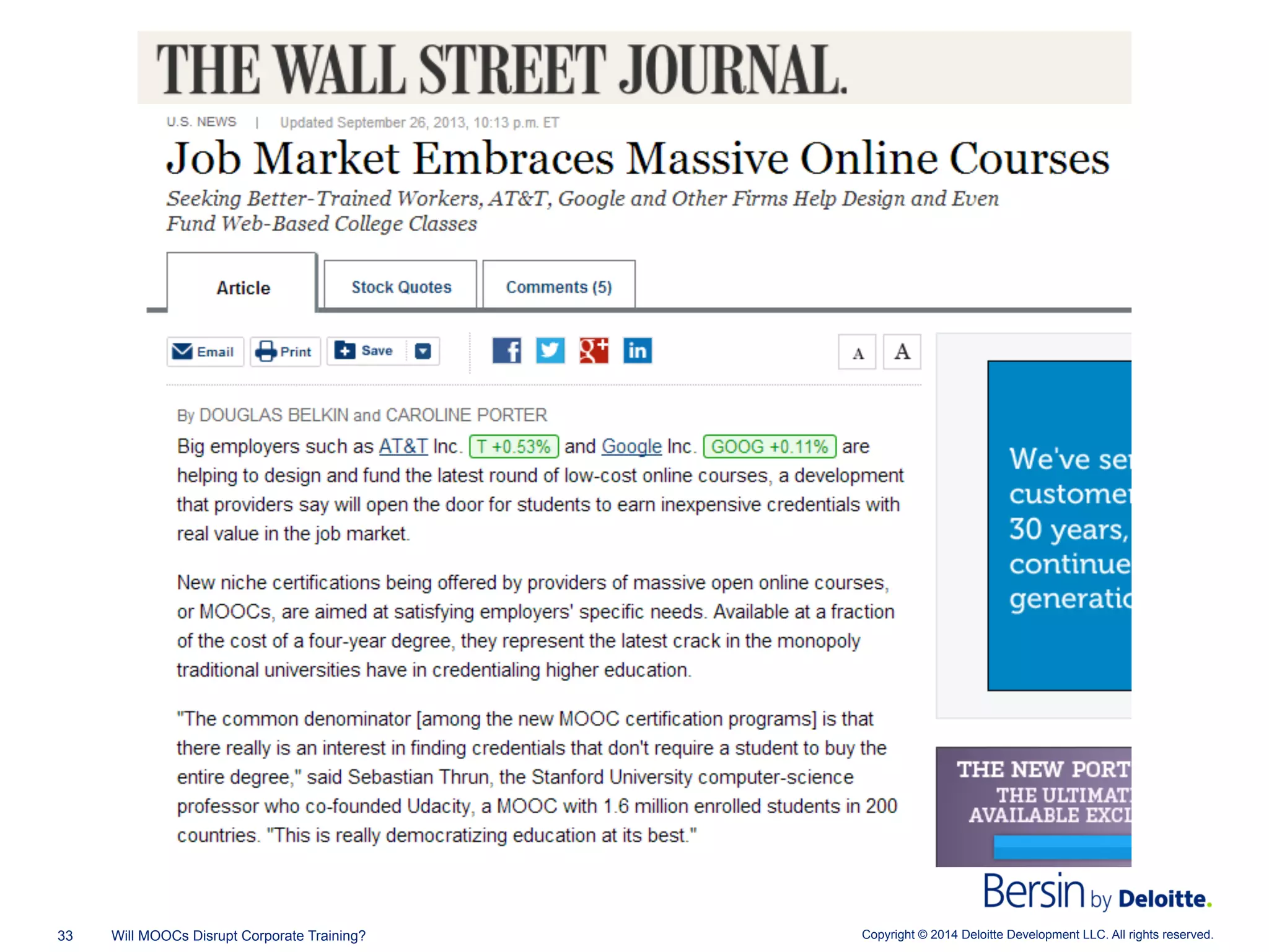 Copyright © 2014 Deloitte Development LLC. All rights reserved.33 Will MOOCs Disrupt Corporate Training?
 