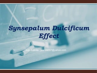 Synsepalum Dulcificum
Effect
Juju Juanda : juanda007@yahoo.com
 