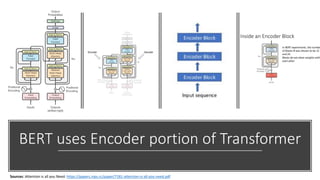 BERT uses Encoder portion of Transformer
Sources: Attention is all you Need: https://papers.nips.cc/paper/7181-attention-is-all-you-need.pdf
 