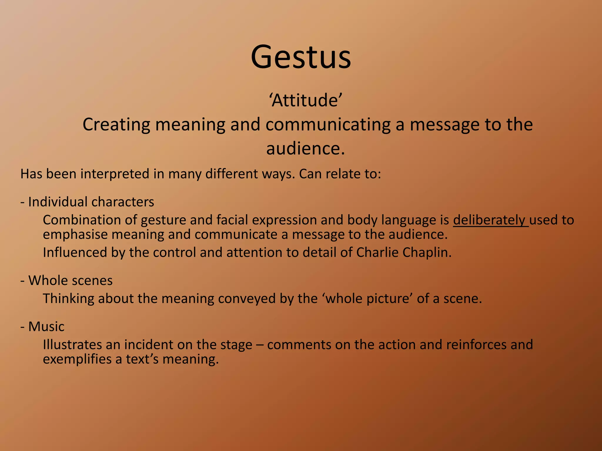 Distance the audience to enable them to see more clearly the world in which they lived so they could be more objective and change it. Explorative StrategyMarking the Moment ‘having created a piece of drama work, individuals identify a significant moment in the piece. This can be done in discussion, marked by freezing the action, using captions, inner thoughts spoken out loud, using lighting to spotlight the moment, etc. The moment will represent significance for the individual in terms of revealing an understanding, an insight or evoking a feeling about the issue or idea being explored’Brecht used a number of techniques to ‘Mark the Moment’, for example:An unfamiliar pause at an important/dramatic moment of the play.