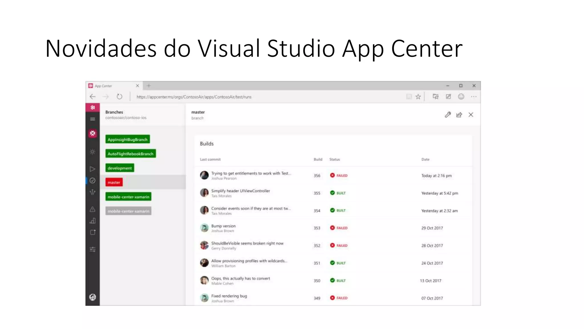 Novidades do Visual Studio App Center
 