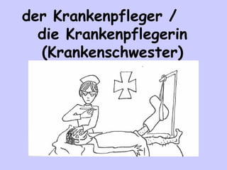 der Krankenpfleger /
die Krankenpflegerin
(Krankenschwester)

 