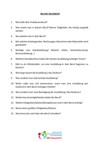 Berufe steckbrief | PDF
