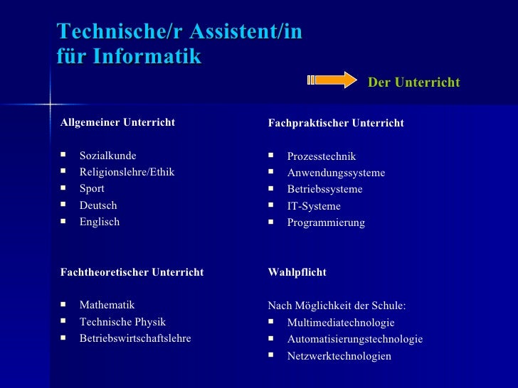 Handlungssituationen Wirtschaft It Berufe Und It Assistenten Lösung Der Beruf des Technischen Assistenten für Informatik