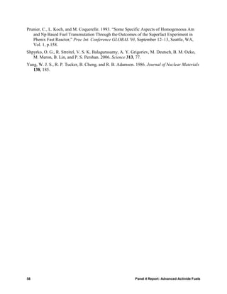 Prunier, C., L. Koch, and M. Coquerelle. 1993. “Some Specific Aspects of Homogeneous Am
   and Np Based Fuel Transmutation Through the Outcomes of the Superfact Experiment in
   Phenix Fast Reactor,” Proc Int. Conference GLOBAL’93, September 12–13, Seattle, WA,
   Vol. 1, p.158.
Shpyrko, O. G., R. Streitel, V. S. K. Balagurusamy, A. Y. Grigoriev, M. Deutsch, B. M. Ocko,
   M. Meron, B. Lin, and P. S. Pershan. 2006. Science 313, 77.
Yang, W. J. S., R. P. Tucker, B. Cheng, and R. B. Adamson. 1986. Journal of Nuclear Materials
   138, 185.




58                                                         Panel 4 Report: Advanced Actinide Fuels
 
