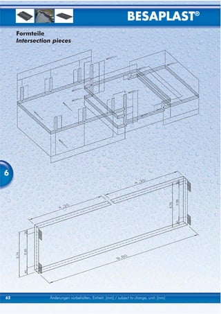 BESAPLAST®
     Formteile
     Intersection pieces




6




62              Änderungen vorbehalten, Einheit: [mm] / subject to change, unit: [mm]
 
