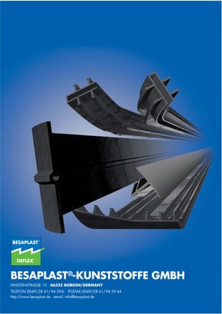 BESAPLAST®-KUNSTSTOFFE GMBH
EINSTEINSTRASSE 15 · 46325 BORKEN/GERMANY
TELEFON 0049/28 61/ 94 39-0 · TELEFAX 0049/28 61/ 94 39 44
http://www.besaplast.de · email: info@besaplast.de
 