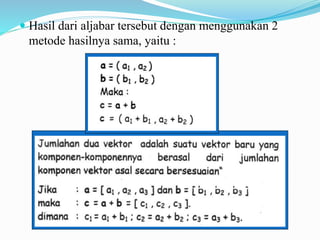  Hasil dari aljabar tersebut dengan menggunakan 2
metode hasilnya sama, yaitu :
 