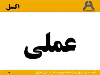 ‫اکسل‬
72 ‫بساز‬ ‫امروز‬ ‫را‬ ‫ات‬ ‫آینده‬!
‫عملی‬
‫بساز‬ ‫امروز‬ ‫را‬ ‫ات‬ ‫آینده‬!-‫چهارم‬ ‫جلسه‬–‫مجازی‬ ‫دنیای‬ ‫قدرت‬
 