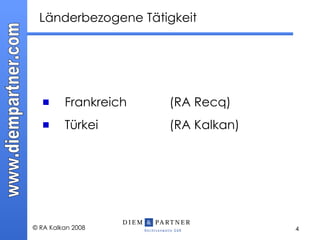 Länderbezogene Tätigkeit Frankreich  (RA Recq) Türkei  (RA Kalkan) 