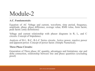 Electrical Engineering Module 2 INTRODUCTION TO ELECTRICAL ENGINEERING Module 1 | PPTX