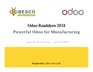 Prepared by: Pham Van Canh
Odoo Roadshow 2018
Powerful Odoo for Manufacturing
H o C h i M i n h C i t y – 2 9 / 0 6 / 2 0 1 8
 