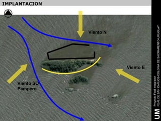 Pampero
              Viento SO
                                                          IMPLANTACION




                                               Viento N




                          Viento E




     Proyecto Final Integrador
UM   REAL DE SAN CARLOS-COLONIA DE SACRAMENTO-URUGUAY
 