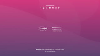www.besharp.it
info@besharp.it
+39 0382 1692920
beSharp srl - viale Ludovico il Moro 27 - 27100 Pavia (ITALY)
VAT ID IT02415160189
Follow beSharp on
 