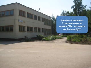Уличное освещение-
7 светильников на
здании ДОУ , находится
на балансе ДОУ