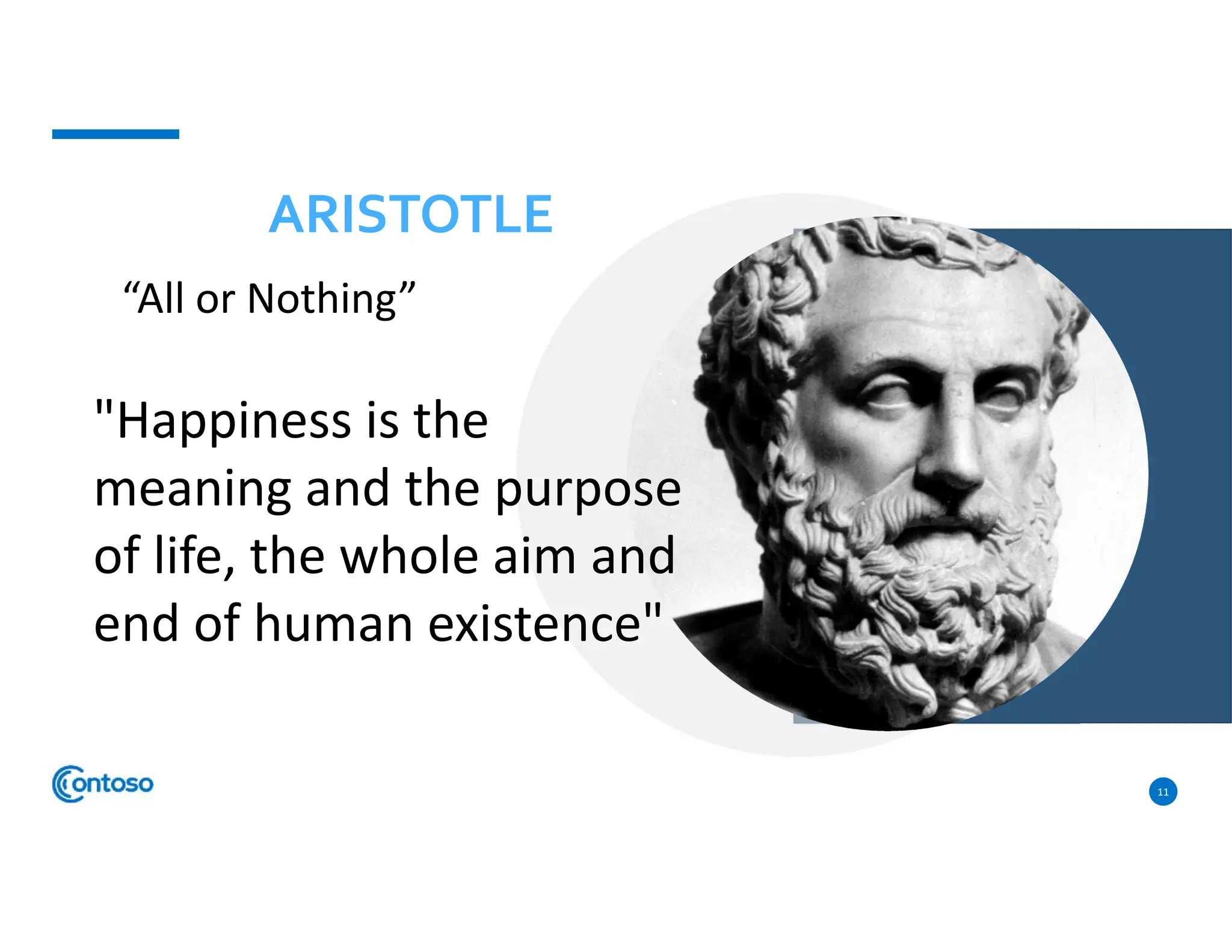 ARISTOTLE
11
“All or Nothing”
"Happiness is the
meaning and the purpose
of life, the whole aim and
end of human existence"
 