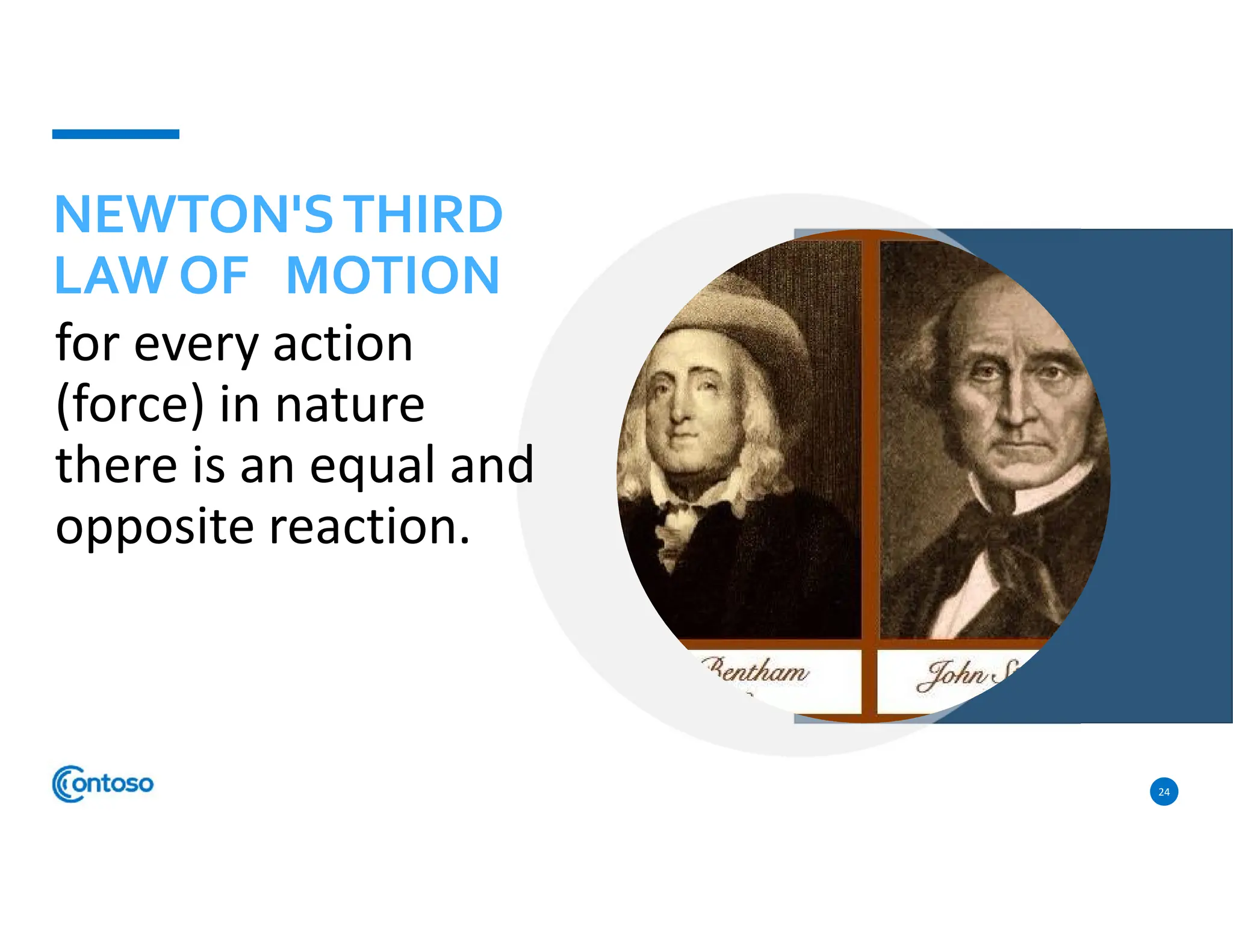 NEWTON'STHIRD
LAW OF MOTION
for every action
(force) in nature
there is an equal and
opposite reaction.
24
 