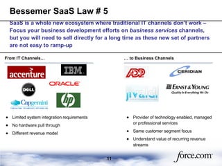 Bessemer SaaS Law # 5 <ul><li>SaaS is a whole new ecosystem where traditional IT channels don’t work – Focus your business...