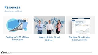 Resources
How to Build a Cloud
Unicorn
Scaling to $100 Million
bvp.com/scale
The New Cloud Index
bvp.com/cloudindex
Go to ...